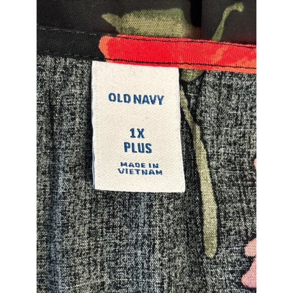 Old Navy Womens Floral Black Midi Dress V-Neck Elastic Waist 1X Plus - Picture 5 of 9